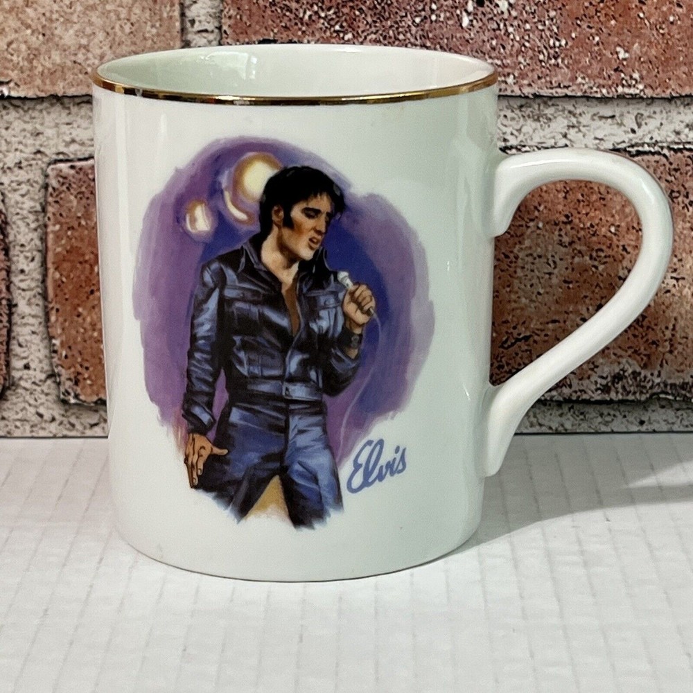 VTG Elvis HOUND DOG Porcelain Coffee Mug 50th Anniversary 1985 Rock N Roll King